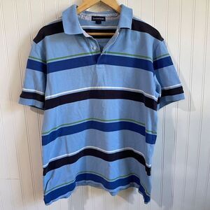 Lands' End Shirt Mens‎ Large Blue Stripe Polo Short Sleeve Golf Casual Cotton
